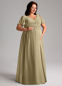 Azazie Verna Maternity Bridesmaid Dresses A-Line V-Neck Ruched Chiffon Floor-Length Dress image10