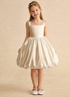 Azazie Nirvana vestidos de niña de las flores Vestido de Champán de Satin Mate de Princesa con Volante image2