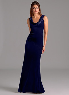 Azazie Rylina Robes de demoiselle d'honneur Robe Sirène en velours Arc Bleu Marine Foncé image1