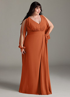 Azazie Matilda Bridesmaid Dresses Burnt Orange A-Line Long Sleeve Chiffon Dress image12