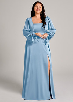 Azazie Leonia Suknie dla druhen Linia A Długi rękaw Satyna elastyczna Do ziemi Sukienka image12