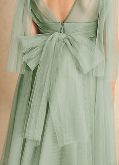 Azazie Dori Robe Demoiselle D'honneur Fillette Robe Trapèze en Tulle Rayé Vert Sauge image7