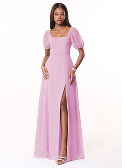 Azazie Alani Bridesmaid Dresses Candy Pink A-Line Square Neckline Chiffon Dress image1