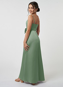 Azazie Anina Junior Matcha A-Line Bow Stretch Satin Dress image5