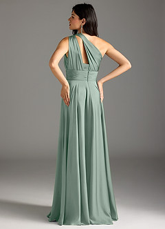 Azazie Charlize Robes de demoiselle d'honneur Robe Trapèze en Satin extensible Asymétrique Agave image7