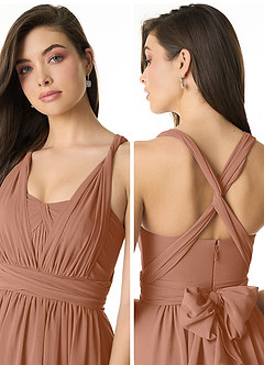 Azazie Olani Bridesmaid Dresses Bronzer A-Line Off the Shoulder Chiffon Convertible Dress image5