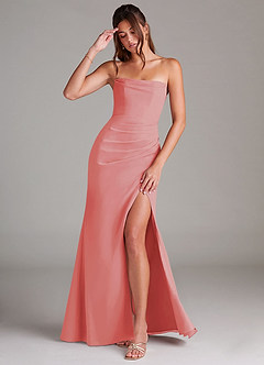 Azazie Leonis Bridesmaid Dresses Coral Sheath Strapless Chiffon Convertible Dress image1