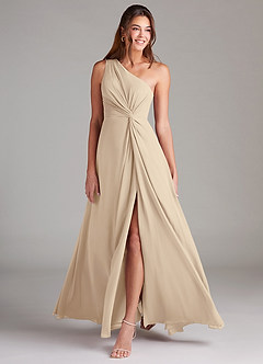 Azazie Brooke Bridesmaid Dresses Champagne A-Line One Shoulder Chiffon Dress image3