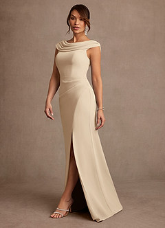 Azazie Irvine Mother of the Bride Dresses Champagne A-Line Pleated Chiffon Dress image1