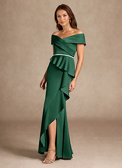 Azazie Dareia Kleider für die Brautmutter Meerjungfrau-Linie Schulterfrei Stretch-Satin Kleid Dunkelgrün image7