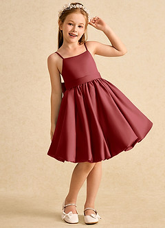 Azazie Davine Flower Girl Dresses Rust A-Line Spaghetti Strap Matte Satin Dress image4