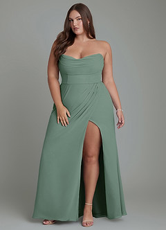 Azazie Johana Bridesmaid Dresses Eucalyptus Mermaid Off the Shoulder Chiffon Convertible Dress image16