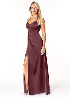 Azazie Marchella Bridesmaid Dresses Sangria A-Line Corset Stretch Satin Dress image4