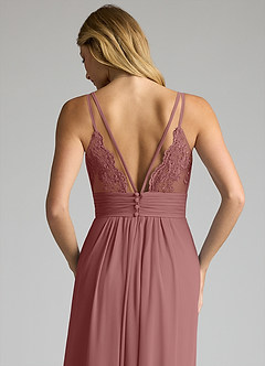 Azazie Maren Allure Bridesmaid Dresses Desert Rose A-Line V-Neck Lace Chiffon Dress image2