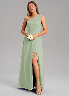 Azazie Phaedra Jurken voor bruidsmeisjes Jurk van Chiffon met A-Lijn One-Shoulder Stoffige Salie image12