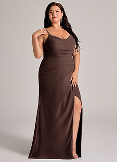 Azazie Deandra Brautjungfernkleider Meerjungfrau-Linie Plissee Chiffon Kleid Ganache image11