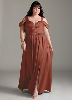 Azazie Lianne Bridesmaid Dresses Auburn A-Line Off the Shoulder Stretch Satin Dress image9