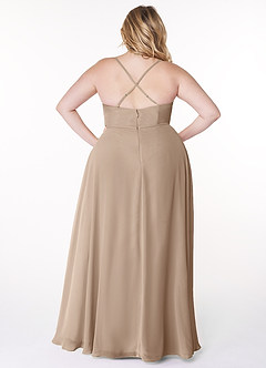 Azazie Naeem Brautjungfernkleider A-Linie V-Hals Rüsche Chiffon Kleid Taupe image8