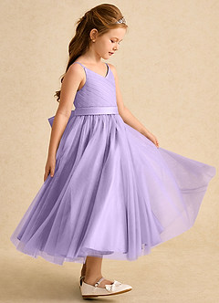 Azazie Patootie Robe Demoiselle D'honneur Fillette Robe Trapèze en Tulle Bretelle Spaghetti Lilas image4