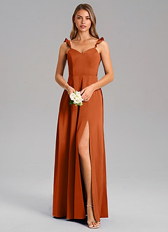 Azazie Everett Brautjungfernkleider A-Linie Stretch-Satin Kleid Gebranntes Orange image5