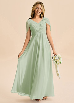 Azazie Emma Junior Robe Trapèze en Mousseline de soie Plissée Vert Sauge image1