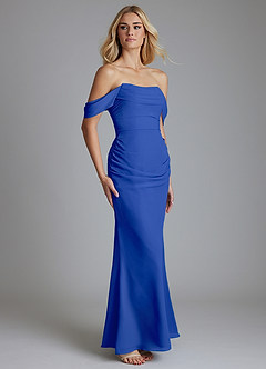 Azazie Luiza Bridesmaid Dresses Royal Blue Mermaid Off the Shoulder Chiffon Dress image4