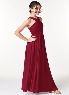 Azazie Kaleigh Junior Burgundy A-Line Pleated Chiffon Dress image3
