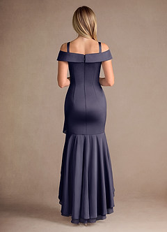 Azazie Billings Moeder van de bruid jurken Zeemeermin Jurk van Stretch Satijn Off the Shoulder Stormachtig image8