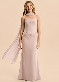 Azazie Sorrel Junior English Rose Mermaid Pleated Chiffon Dress image4
