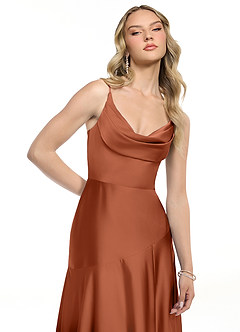 Azazie Kayla Bridesmaid Dresses Cedar Rose Sheath Side Slit Stretch Satin Dress image4