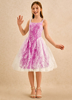 Azazie Cubbie Girls Formal Blumenmädchenkleider A-Linie Spitze Kleid Fuchsia image5