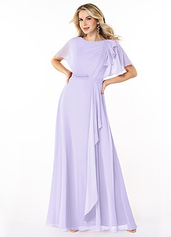 Azazie Aaliyah Modest Bridesmaid Dresses A-Line Scoop Pleated Chiffon Floor-Length Dress image1