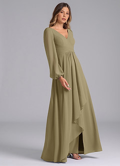 Azazie Liah 신부 들러리 드레스 A라인 긴팔 쉬폰 바닥 길이 드레스 image5