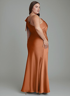 Azazie Yuanna Bridesmaid Dresses Copper Mermaid One Shoulder Stretch Satin Dress image9