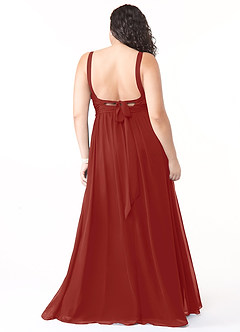 Azazie Aziza Bridesmaid Dresses Terracotta A-Line V-Neck Pleated Chiffon Dress image8
