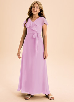 Azazie Lainey Junior A-Linie mit Taschen Chiffon Kleid Bonbonrosa image4