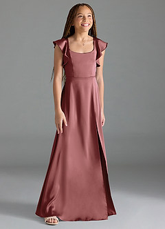 Azazie Bondi Junior Amethyst A-Line Side Slit Stretch Satin Dress image3
