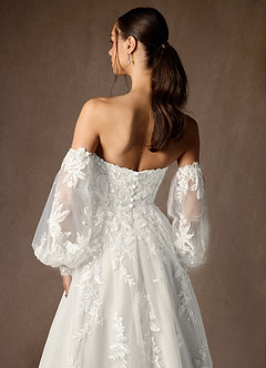 Azazie Madeleine Vestidos de novia Vestido de Diamante Blanco de Encaje de Corte Princesa con Sin tirantes image8