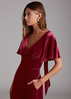 Azazie Kimber Robes de demoiselle d'honneur Robe Trapèze en velours avec poches Bourgogne image6