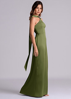 Azazie Philana Brautjungfernkleider A-Linie One-Shoulder Stretch-Satin Kleid Olivgrün image3