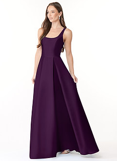 Azazie Neve Bridesmaid Dresses Grape Ball-Gown with Pockets Stretch Satin Dress image3