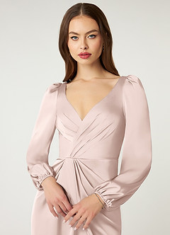 Azazie Mel Brudtärnklänningar Klänning av Tubklänning i Stretch Satin Långärmad Rodnande Rosa image5