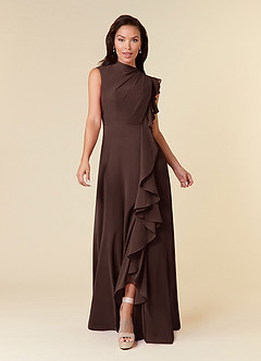 Azazie Narine vestidos de madre de la novia Vestido de Ganache de Gasa de Corte en A con Cuello alto plisado image3