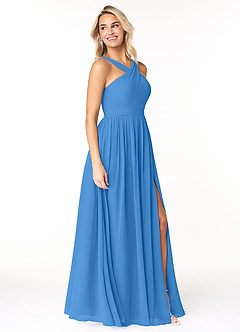 Azazie Elvira Bridesmaid Dresses Blue Jay A-Line Pleated Chiffon Dress image4