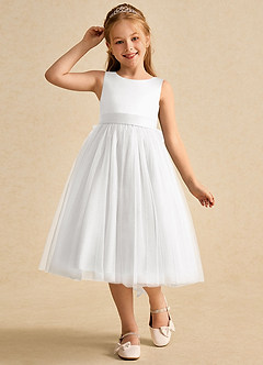 Azazie Winnie Blumenmädchenkleider Ballkleid Schleifen Tüll Kleid Weiß image4