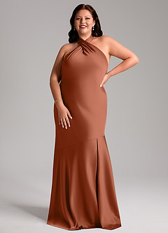 Azazie Lorena Brautjungfernkleider Meerjungfrau-Linie Plissee Stretch-Satin Kleid Zedernrose image7