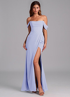 Azazie Johana 신부 들러리 드레스 인어 오프 더 숄더 쉬폰 바닥 길이 드레스 image3