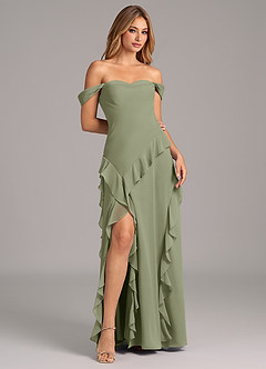 Azazie Sloane At-home Try On Dresses Terracotta A-Line Sweetheart Neckline Chiffon Dress image4