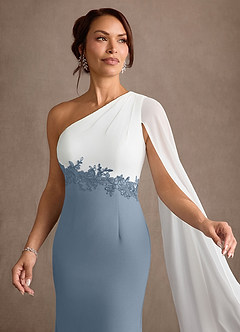 Azazie Alexandra Mother of the Bride Dresses Dusty Blue Sheath One Shoulder Stretch Crepe Dress image6