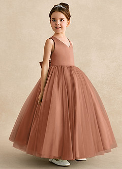 Azazie Peanut Flower Girl Dresses Bronzer A-Line Strap Tulle Dress image2
